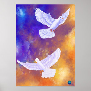 Doves in Twilight   Vibrant Colourful Poster