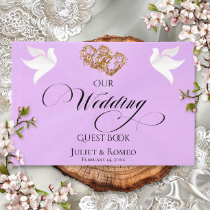 Doves & Linked Hearts - Lavender Pearl/Gold Guest Book