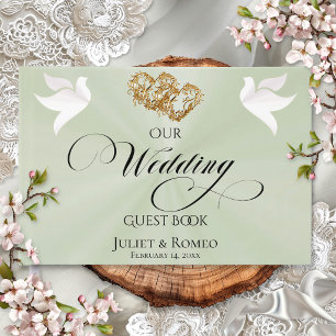 Doves & Linked Hearts - Sage Pearl/Gold Guest Book