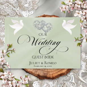 Doves & Linked Hearts - Sage Pearl/Silver Guest Book