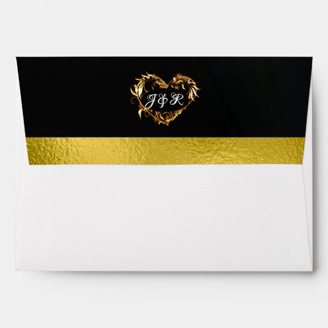 Doves & Monogram - Black/Gold Wedding Envelope (Back (Top Flap))