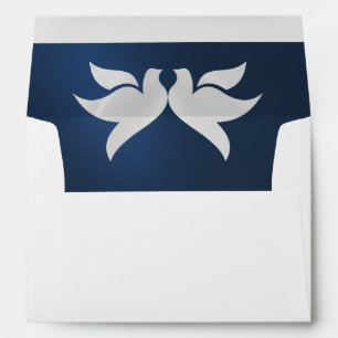 Doves & Monogram - Blue/Silver Wedding Envelope
