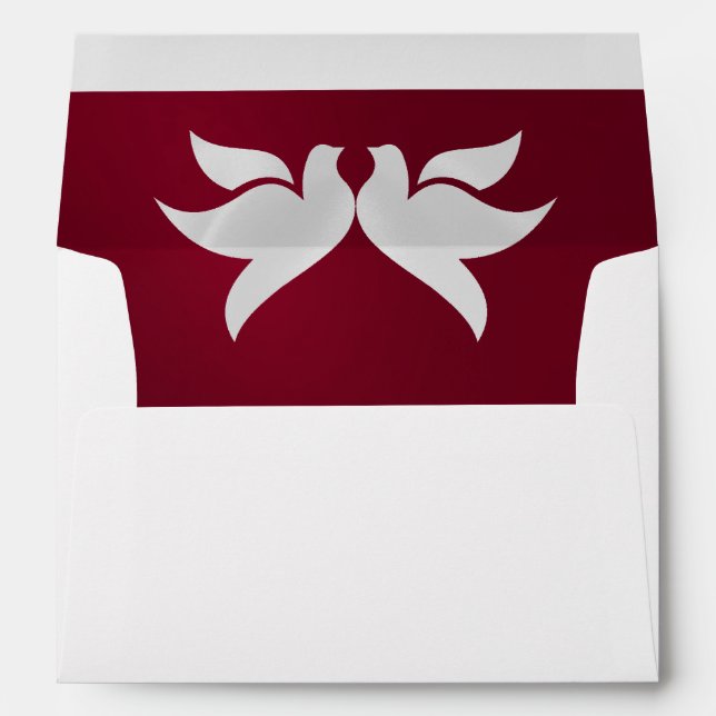 Doves & Monogram - Burgundy/Silver Wedding Envelope (Back (Bottom))