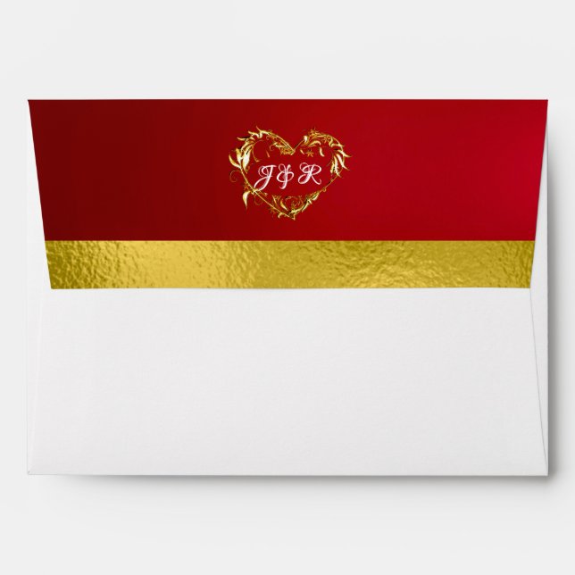 Doves & Monogram - Crimson/Gold Wedding Envelope (Back (Top Flap))