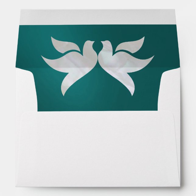 Doves & Monogram - Teal Wedding Envelope (Back (Bottom))