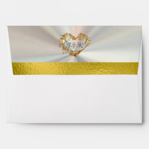 Doves & Monogram - White/Gold Wedding Envelope