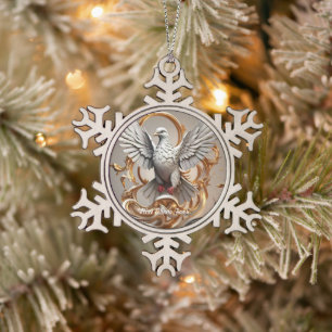 "Dove's New Dawn" Snowflake Pewter Christmas Ornament