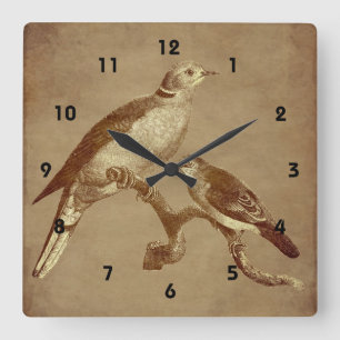 Doves On A Branch Vintage Animal Art Square Wall Clock