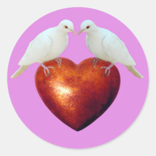 Doves on Red Heart Stickers
