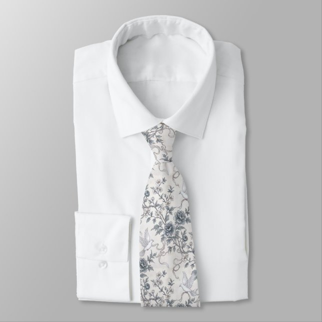 Doves with Ribbons and Peonies Tie (Tied)