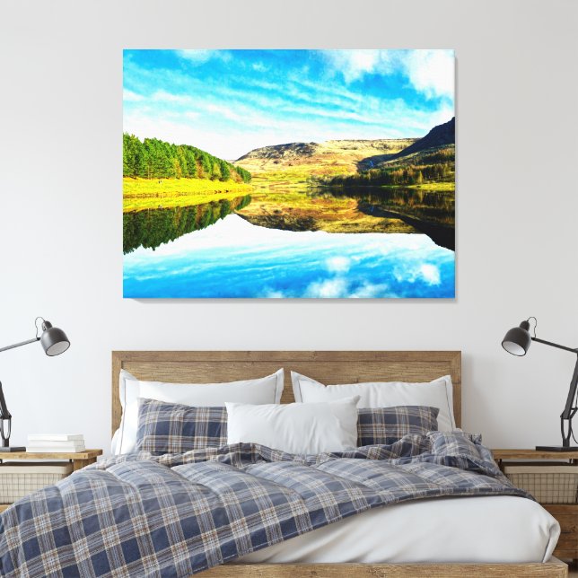 Dovestone Reservoir in winter  Canvas Print (Insitu(Bedroom))