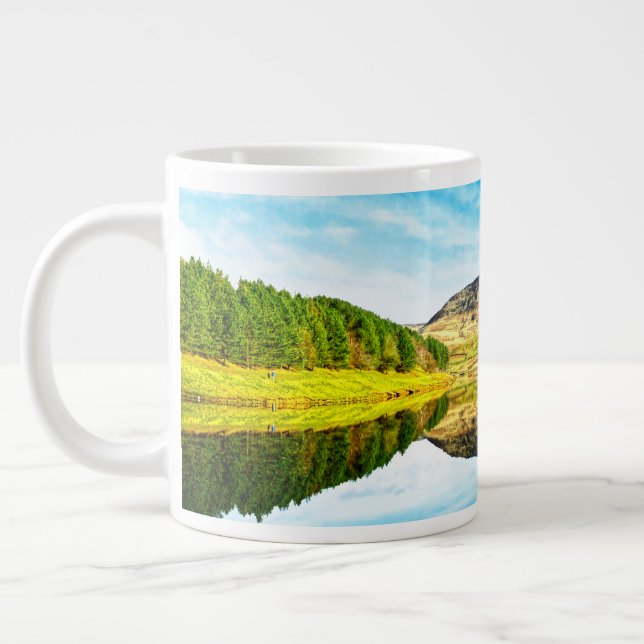 Dovestone Reservoir in winter  Large Coffee Mug (Left)