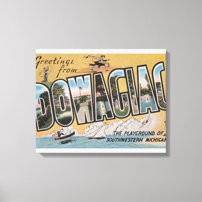 Dowagiac, Michigan - Large Letter Scenes 2 Canvas Print (Front)