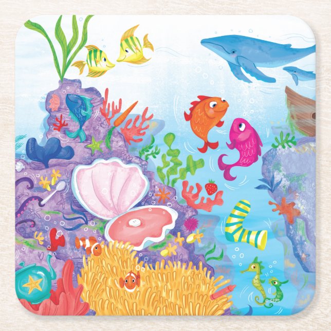 Down In The Ocean Square Paper Coaster (Front)