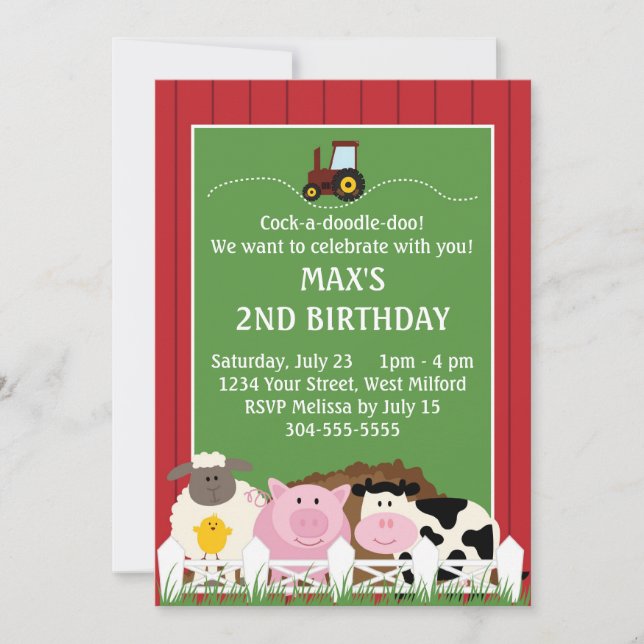 Down on the Farm Birthday Invitation (Front)
