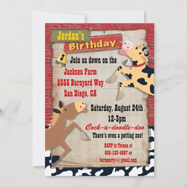 Down on the Farm Birthday Party Invitations (Front)