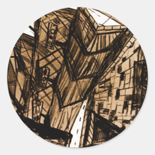 down perspective white classic round sticker