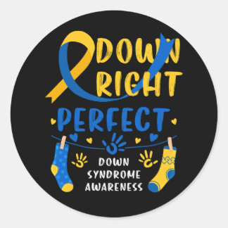 Down Right Perfect Down Syndrome Awareness Blue Ye Classic Round Sticker