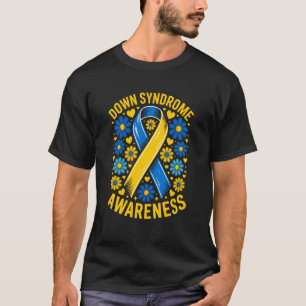 Down Syndrome Awareness Blue and Yellow Ribbon Flo T-Shirt