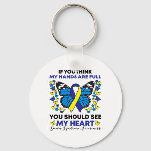 Down Syndrome Awareness Blue And Yellow Ribbon T21 Key Ring