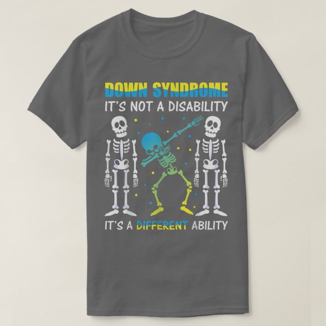 Down Syndrome Awareness Dabbing Skeleton Blue Yell T-Shirt (Design Front)