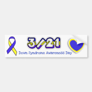 Down Syndrome Awareness Day Ribbon 3/21 Bumper Sticker