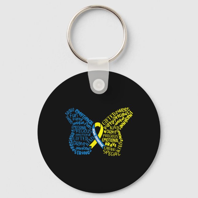 Down Syndrome Awareness Month Butterfly Word Cloud Key Ring (Front)