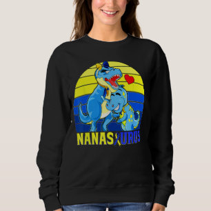 Down Syndrome Awareness Nana Saurus T Rex Blue Yel Sweatshirt