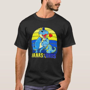 Down Syndrome Awareness Nana Saurus T Rex Blue Yel T-Shirt