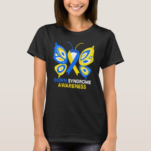 Down Syndrome Awareness Support Butterfly T-Shirt (Front)