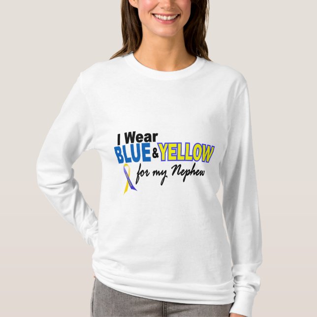 Down Syndrome I Wear Blue & Yellow For My Nephew 2 T-Shirt (Front)