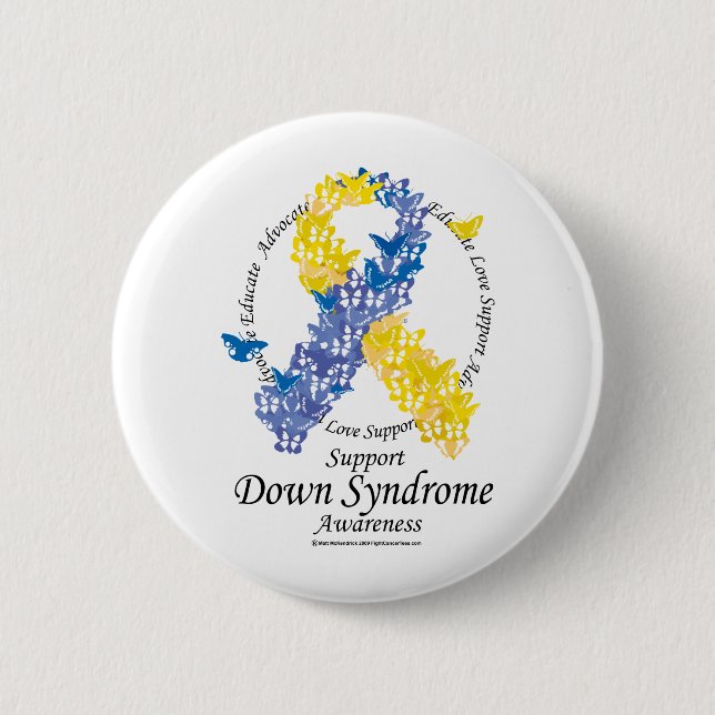 Down Syndrome Ribbon of Butterflies 6 Cm Round Badge (Front)