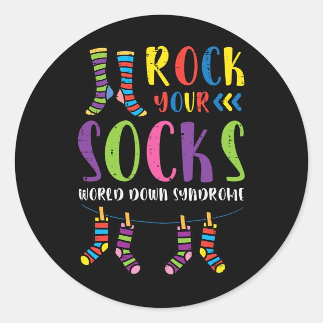 Down Syndrome Rock Your Socks Awareness Men Women  Classic Round Sticker (Front)