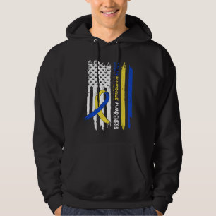 Down Syndrome USA Flag Blue Yellow Ribbon Hoodie