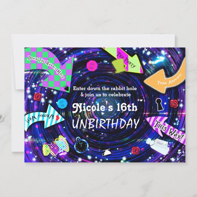 Down the Rabbit Hole Alice in Wonderland Party Invitation (Front)