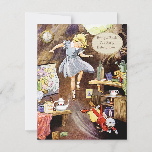 Down the Rabbit Hole Bring A Book Baby Shower Invitation (Front)