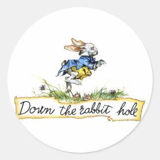 Down the rabbit hole classic round sticker