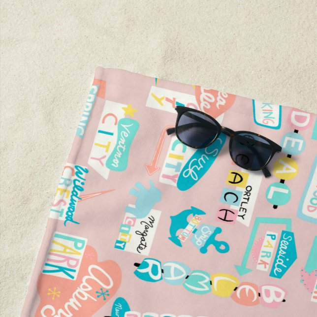 Down the Shore NJ Beach Themed Beach Towel (In Situ)
