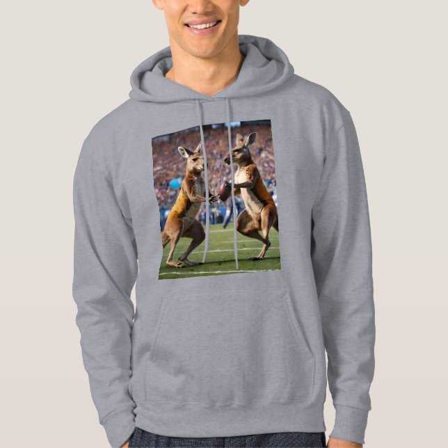 "Down Under Action: Kangaroos Playing Aussie Rules Hoodie (Front)