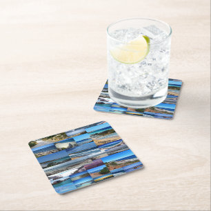 Down Under : Australian Beaches Photo Collage, Square Paper Coaster