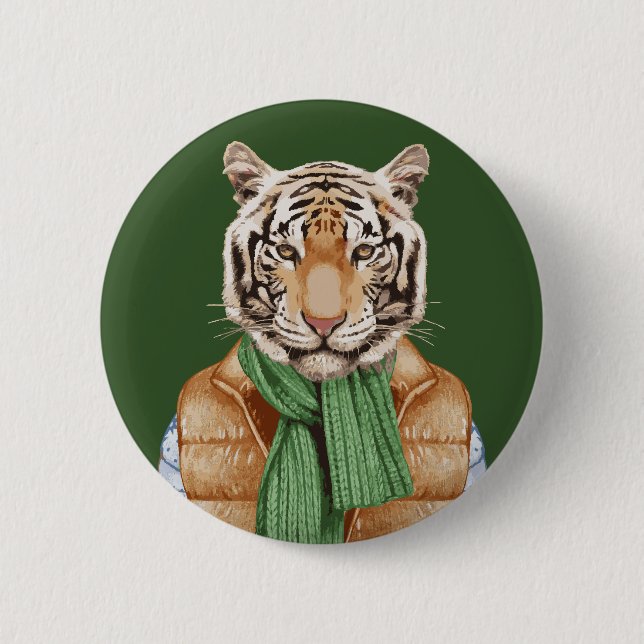 Down Vest Tiger 6 Cm Round Badge (Front)