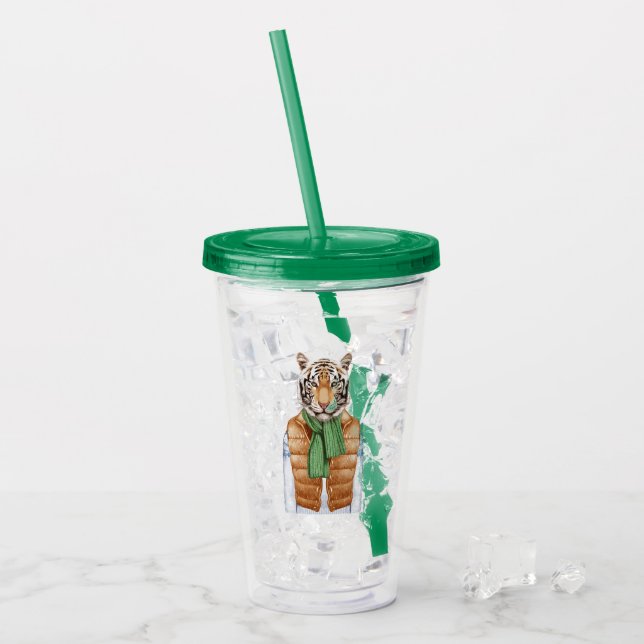 Down Vest Tiger Acrylic Tumbler (Front Ice)