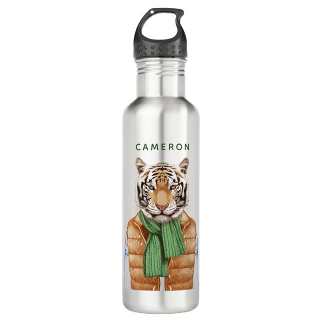 Down Vest Tiger | Add Your Name 710 Ml Water Bottle (Front)