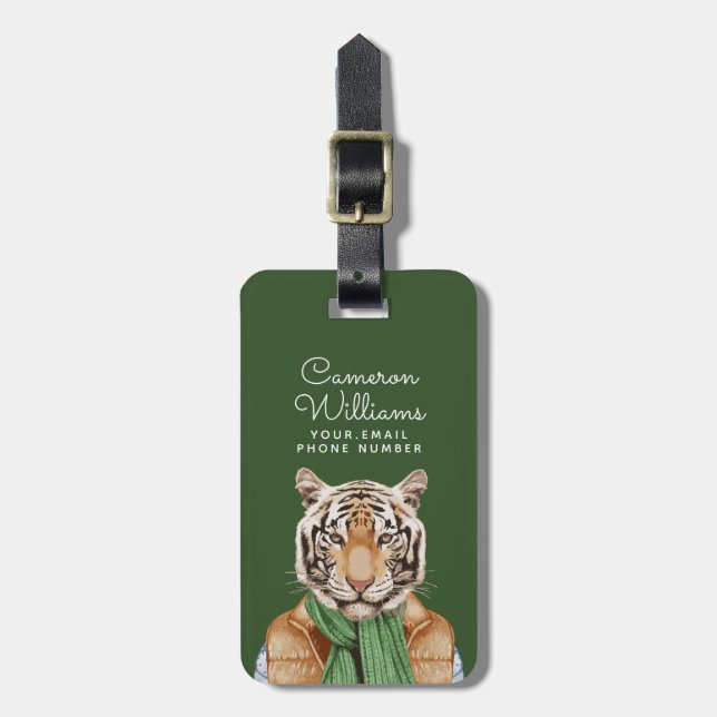 Down Vest Tiger | Add Your Name Luggage Tag (Front Vertical)