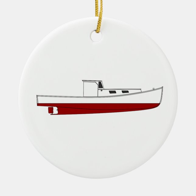 Downeast Maine Lobster Boat Colour Illustration Ceramic Tree Decoration (Front)