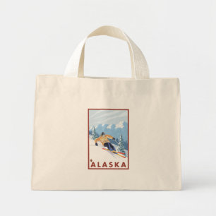 Downhhill Snow Skier - Alaska Mini Tote Bag