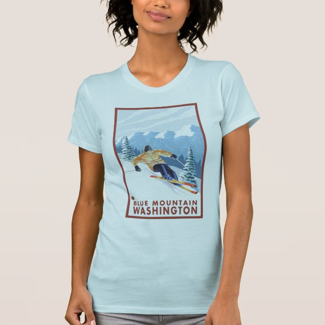 Downhhill Snow Skier - Blue Mountain, Washington T-Shirt (Front)