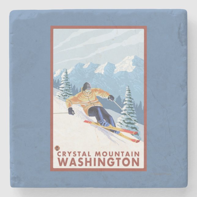 Downhhill Snow Skier - Crystal Mountain, WA Stone Coaster (Front)