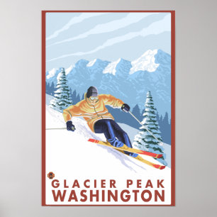Downhhill Snow Skier - Glacier Peak, Poster