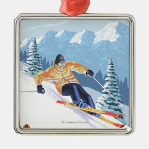 Downhhill Snow Skier - Mission Ridge, Washington Metal Tree Decoration